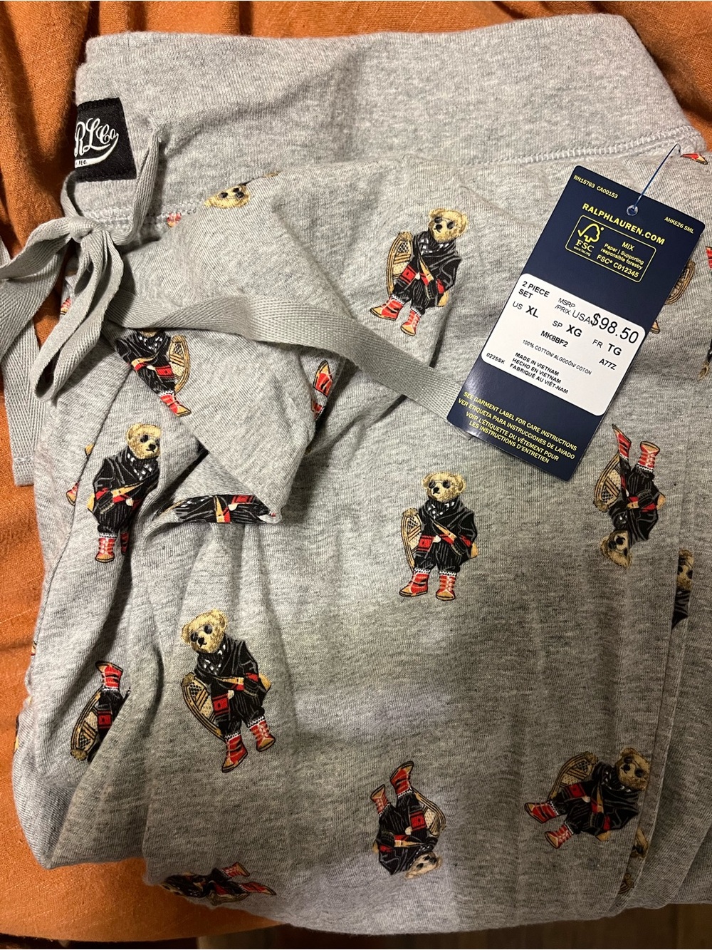 Ralph Lauren Gray Bear-Print Lounge Pants with Red Accents